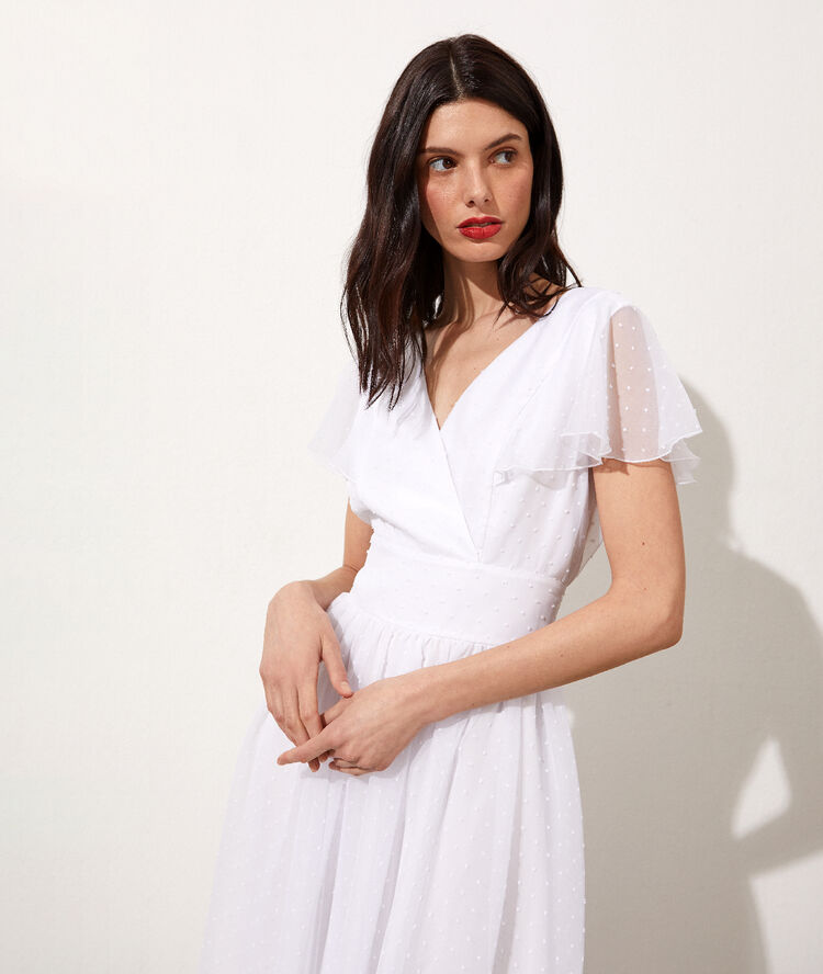 Robe longue en plumetis ecru.