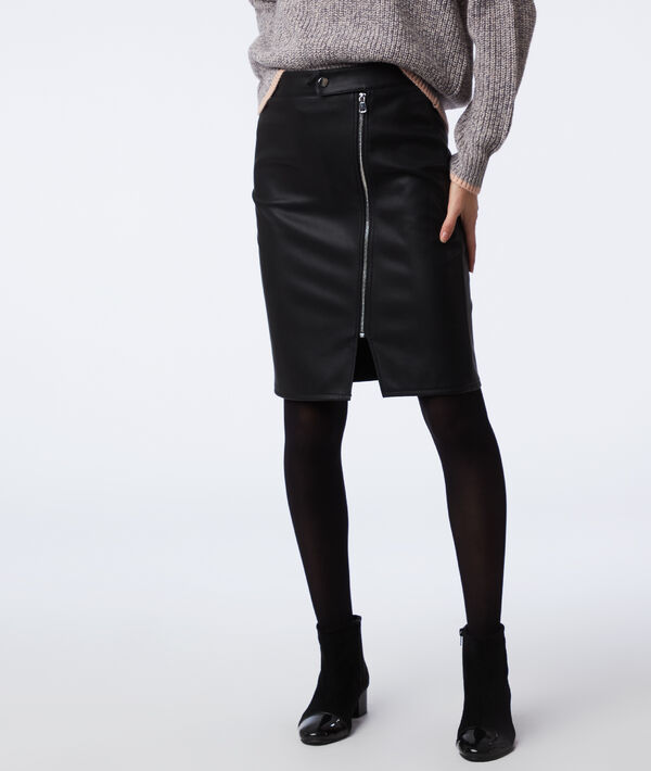 Jupe zippée simili cuir noir.