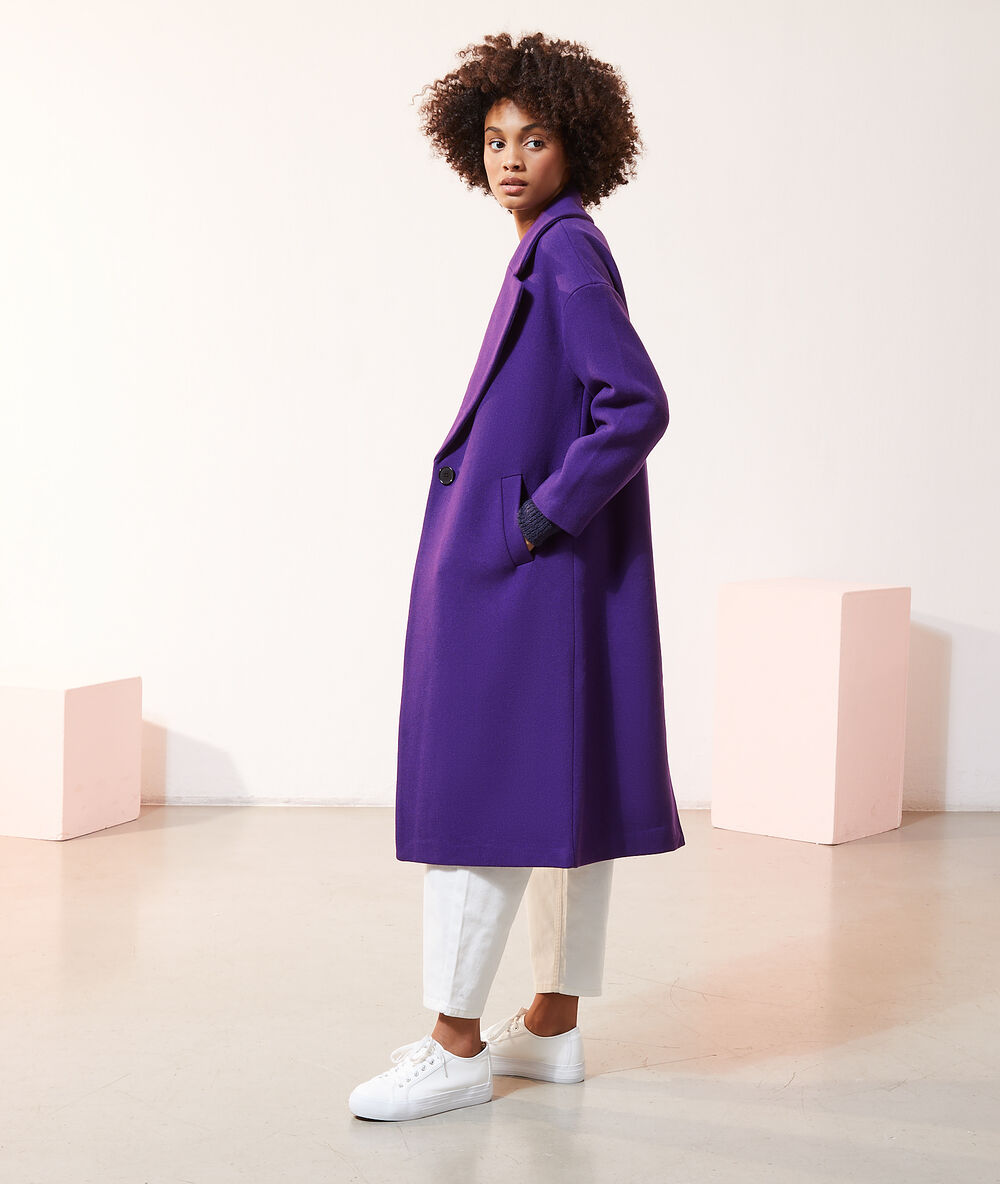 Manteau droit long prune.