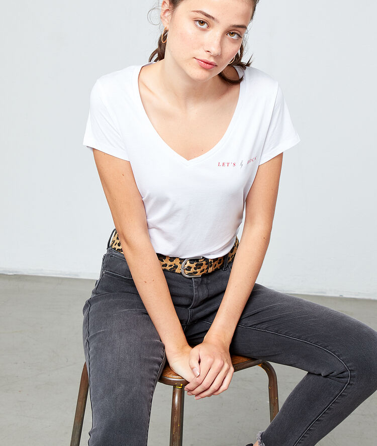 T-shirt "let's rock" en coton bio blanc.