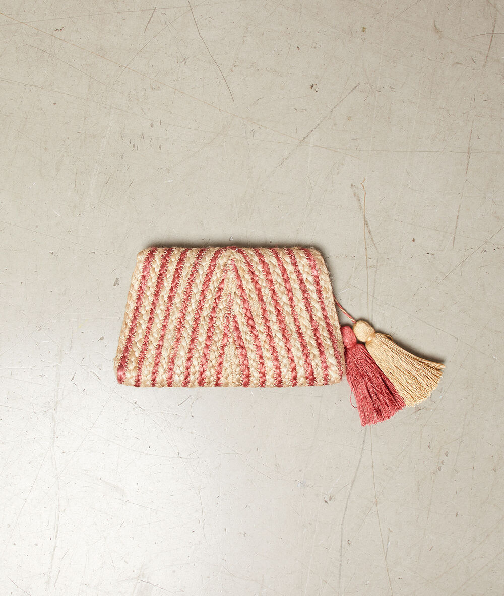 Sac tressé à pompons bois de rose.