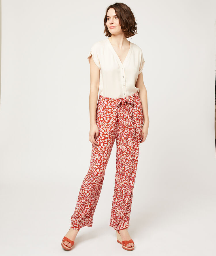 Pantalon large fleuri tomette.