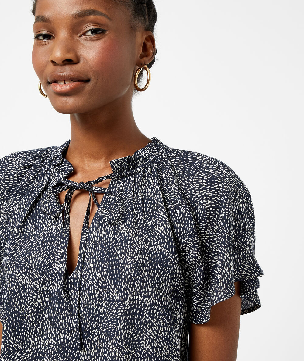 Blouse imprimée à nouer marine.