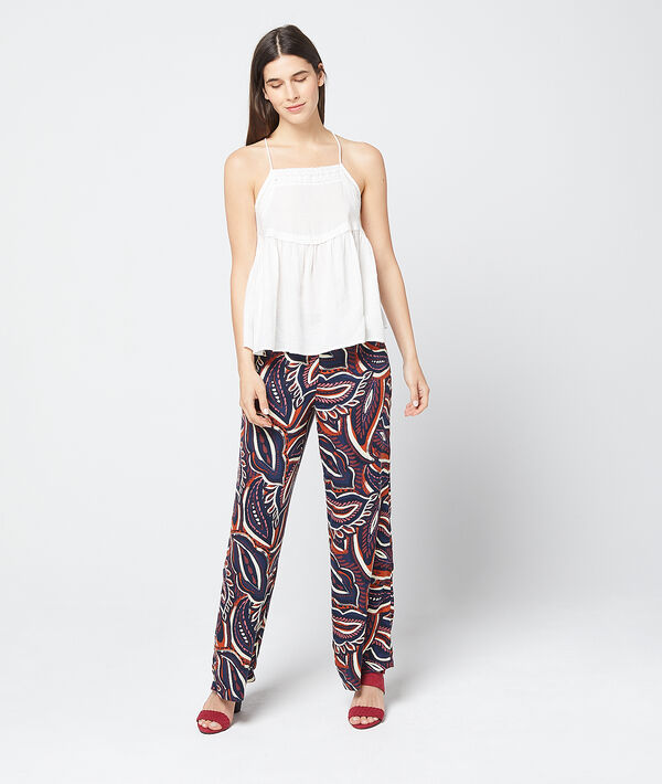 Pantalon large à imprimé floral cobalt.