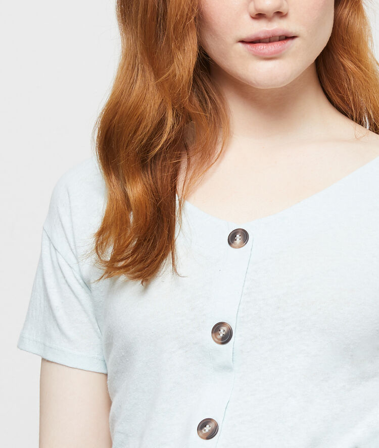 T-shirt boutonné à nouer celadon.