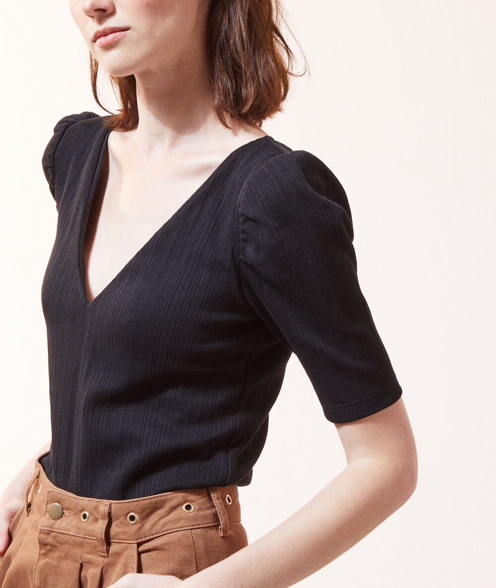 Top col v 2 en 1 - brassière intégrée noir.