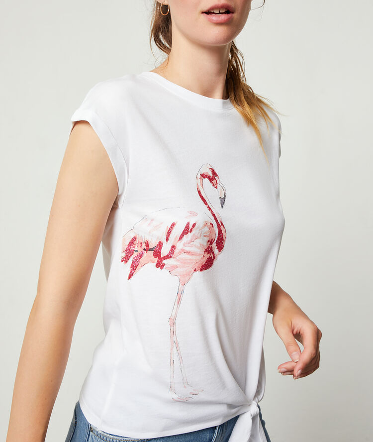 T-shirt sérigraphie flamant rose blanc.