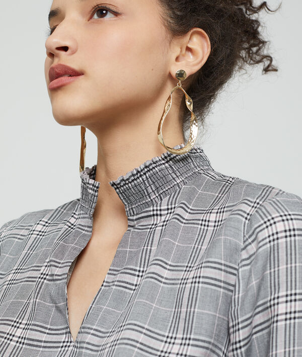 Blouse à carreaux à manches resserrées noir.