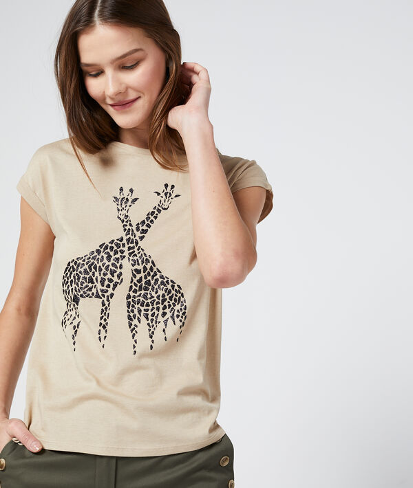T-shirt sérigraphie girafes beige.