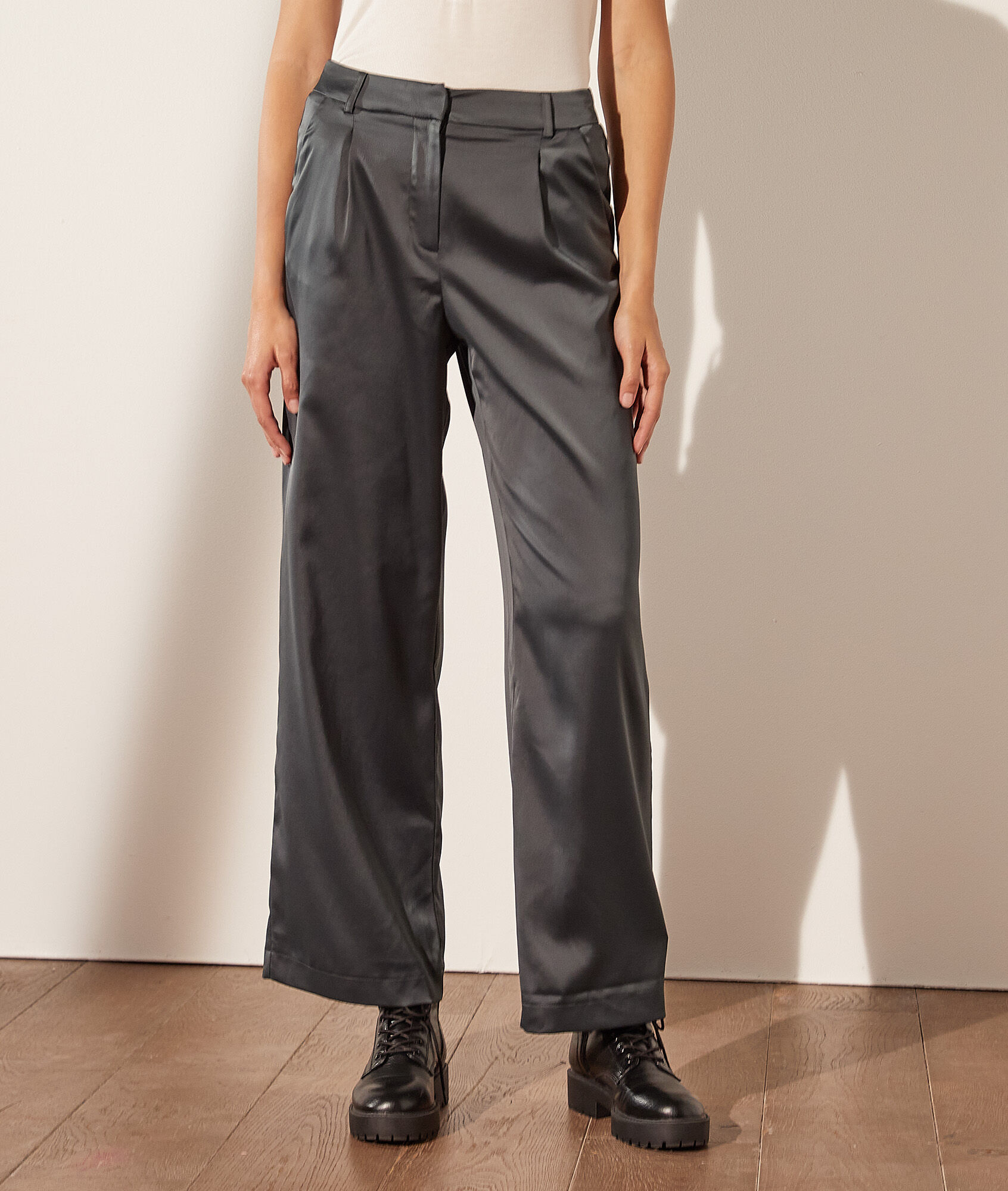 Pantalon large satiné - Sandra - 34 - Vert - Femme - Etam