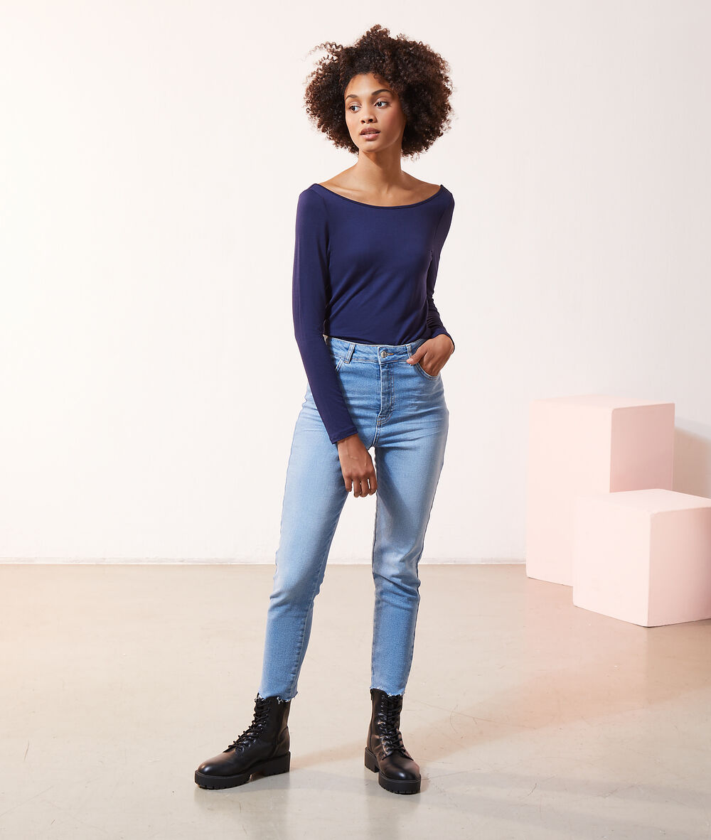 Body manches longues 2 en 1 - brassière intégrée bleu marine.