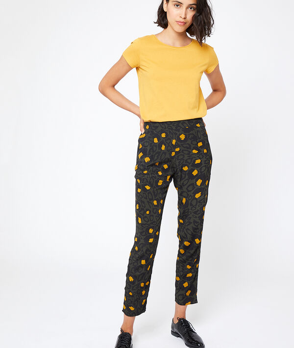 T-shirt col rond en coton ocre.