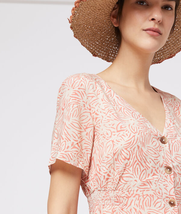 Robe à imprimé fleuri et boutons ecru.
