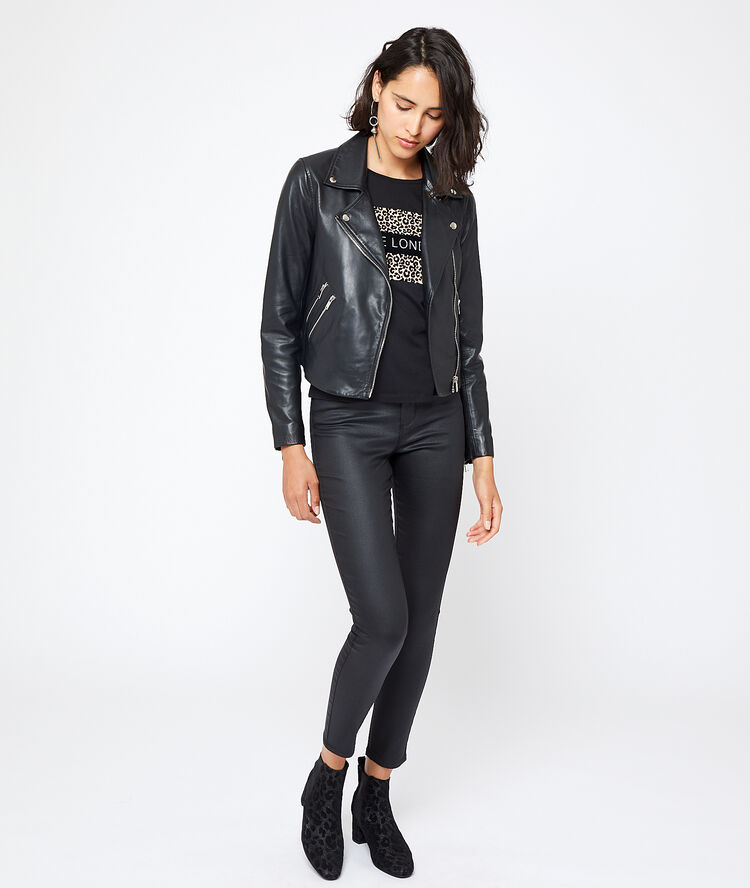 Jean slim effet enduit noir enduit.