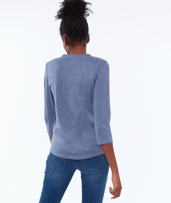 T-shirt manches 3/4 col tunisien ardoise.