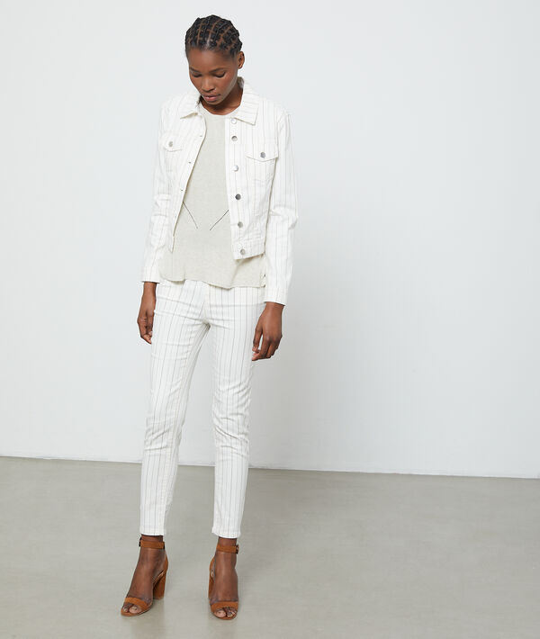 Veste en jean à rayures blanc.
