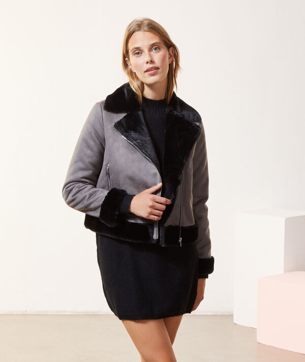 Manteau biker, fausse fourrure Manteau biker, fausse fourrure