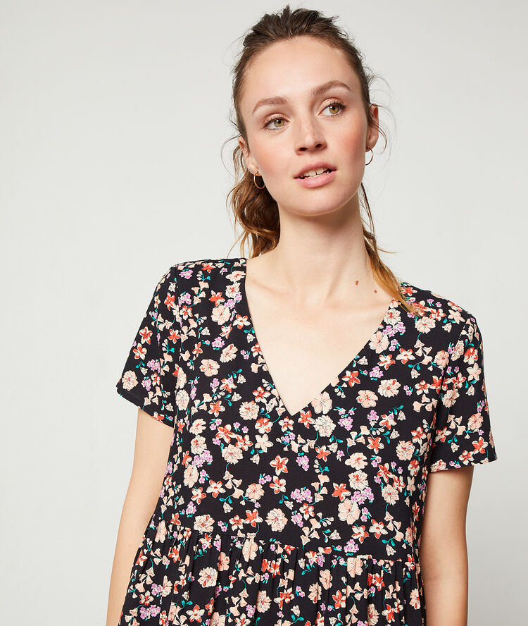 Robe fluide imprimé fleuri noir.
