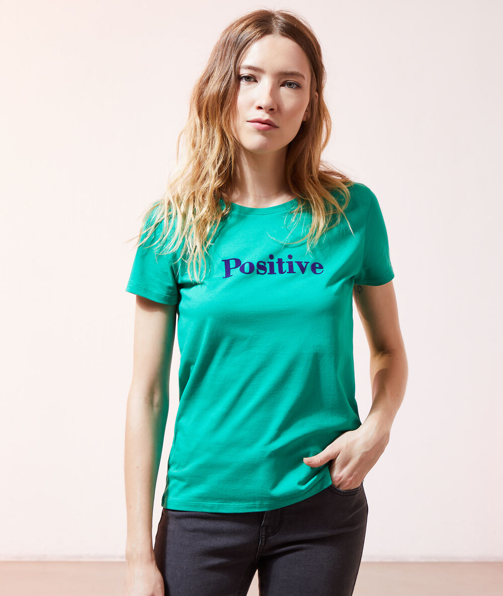 T-shirt "positive" vert paon.