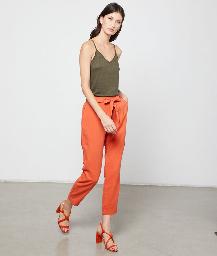 Pantalon carotte à nouer tomette.
