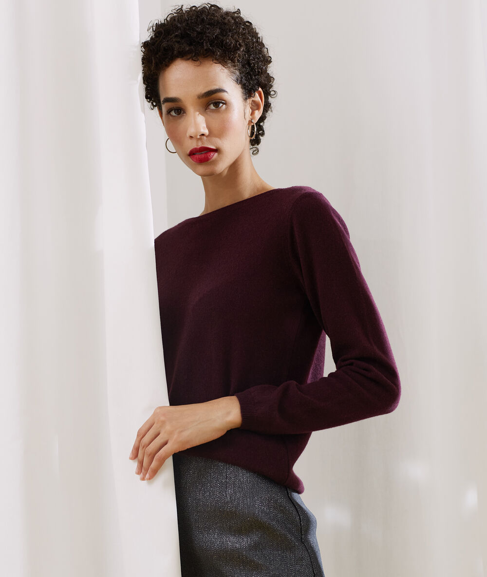 Pull col bateau en cachemire prune.