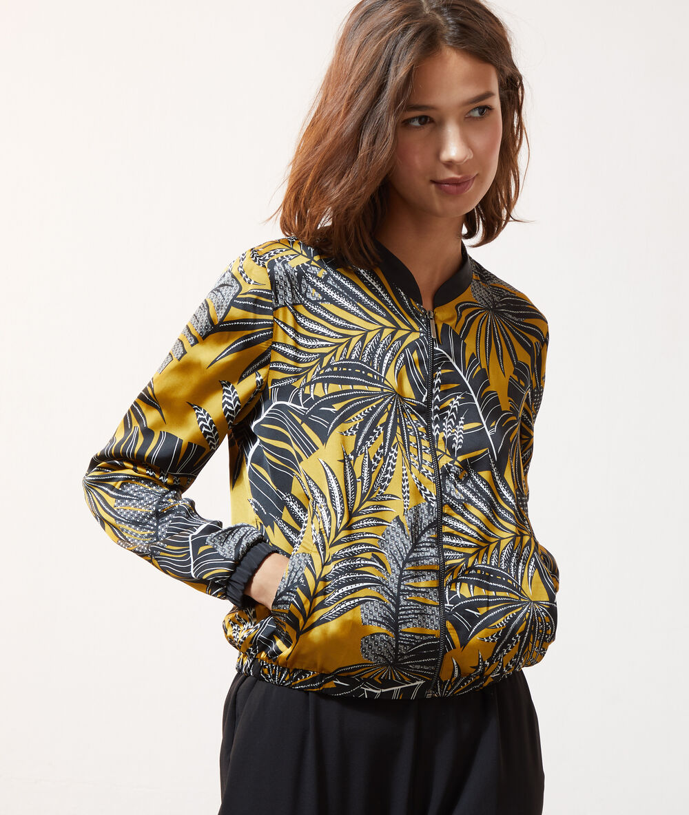 Bomber imprimé feuillage olive.