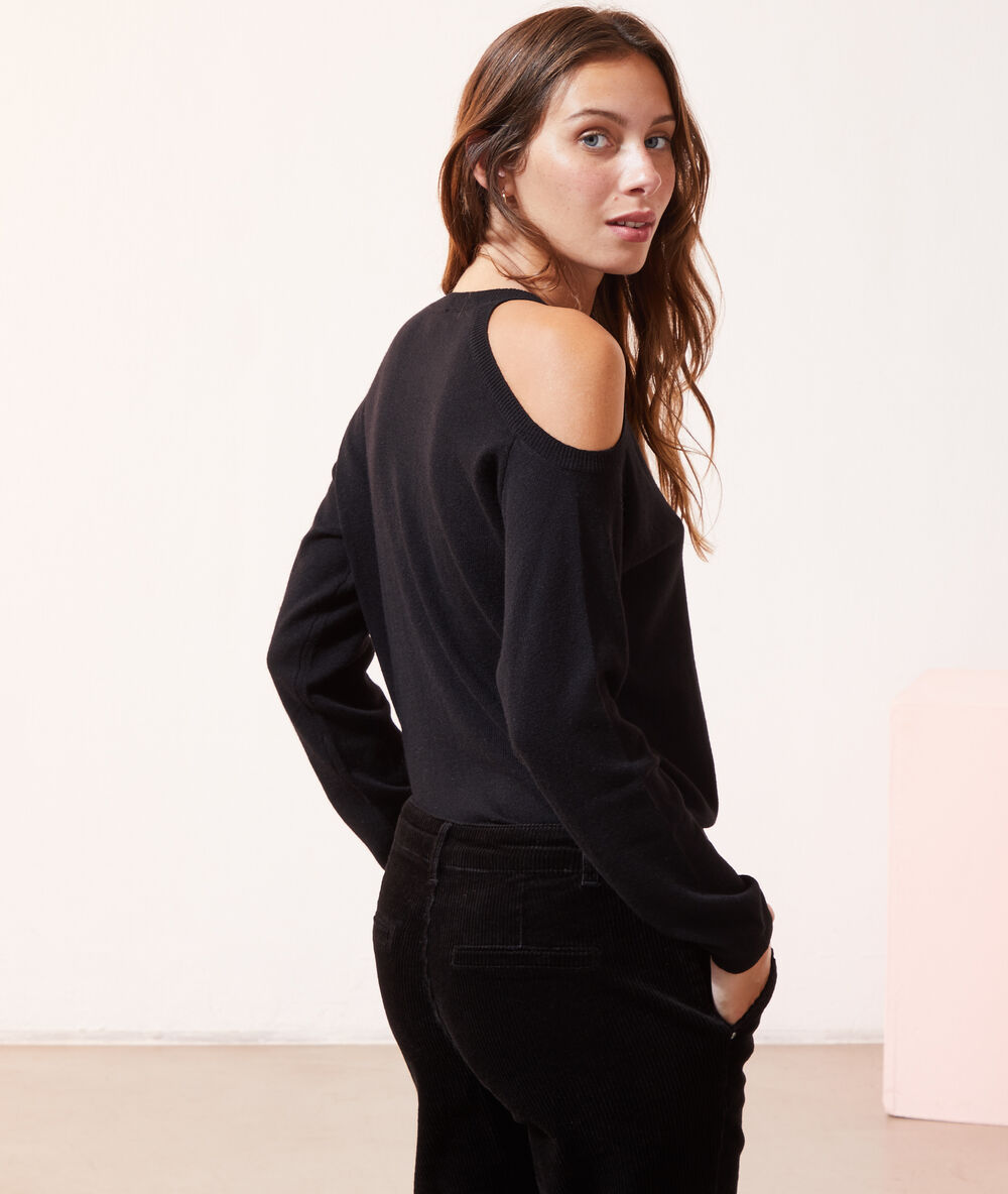 Pull col v asymétrique noir.