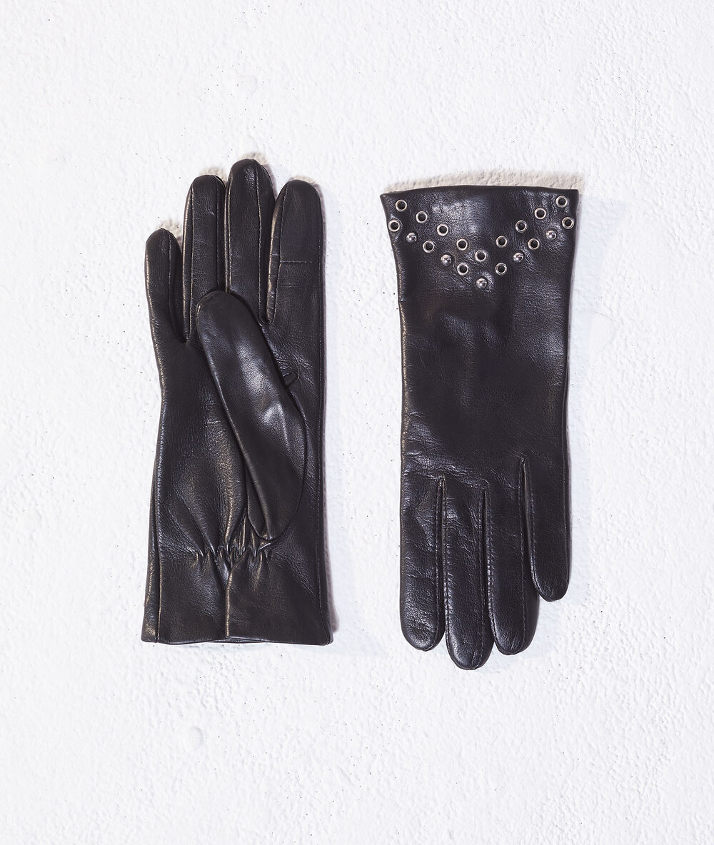 Gants en cuir détails cloutés noir.