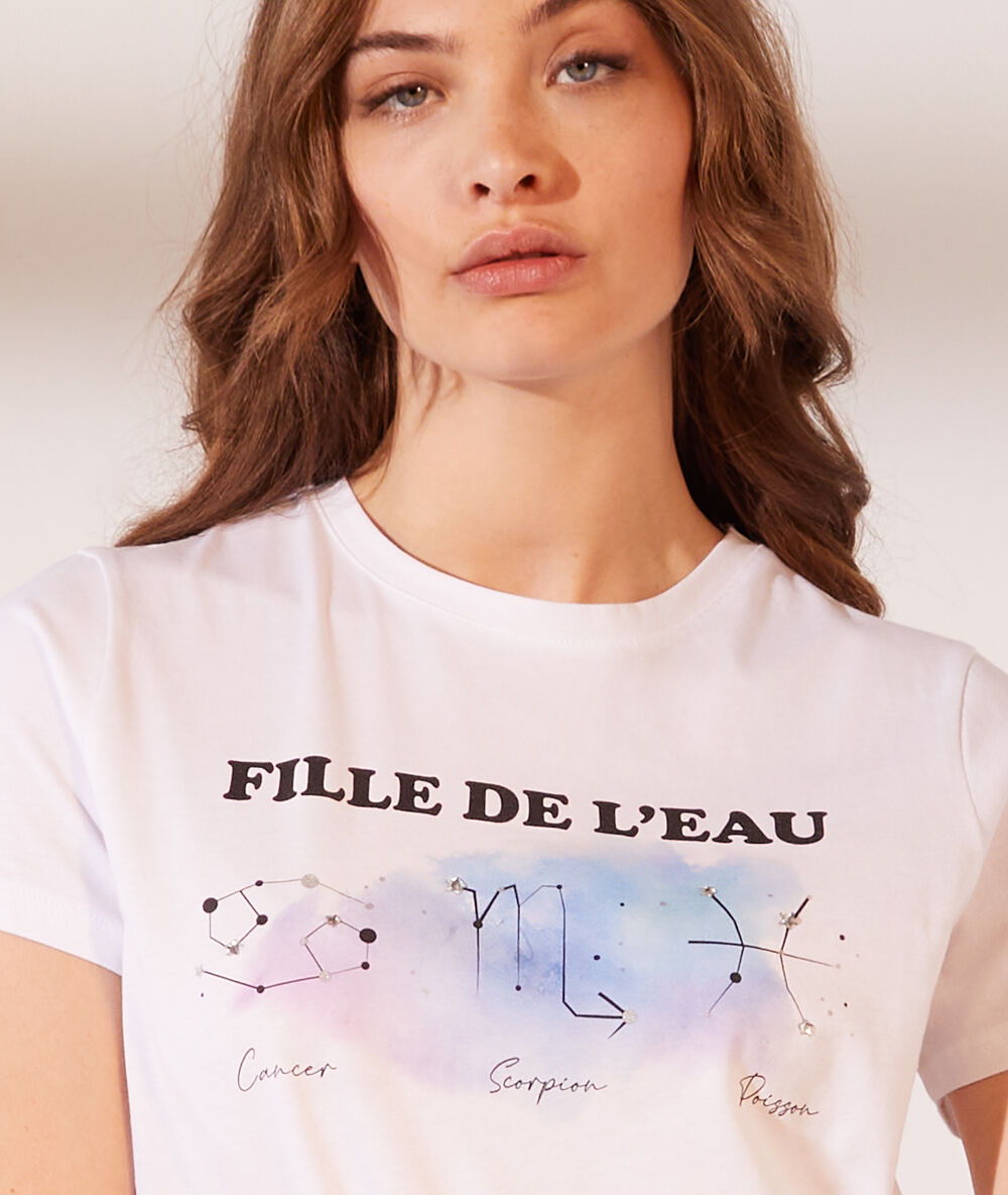 T-shirt imprimé "fille de l'eau" blanc.