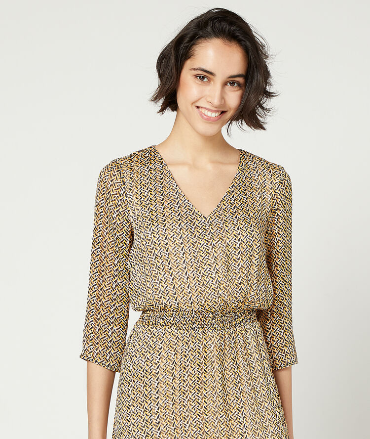 Robe longue smockée curry.