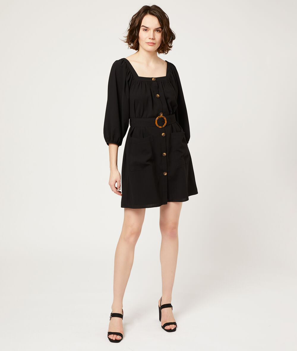 Robe à boutons et boucle ambrée noir.