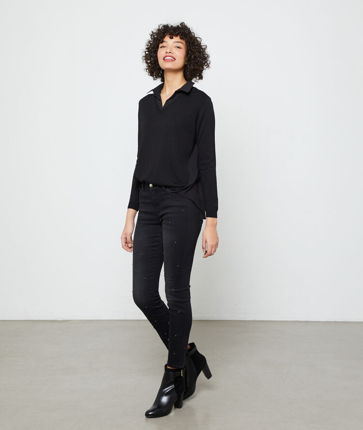 Jean slim détails perle noir.