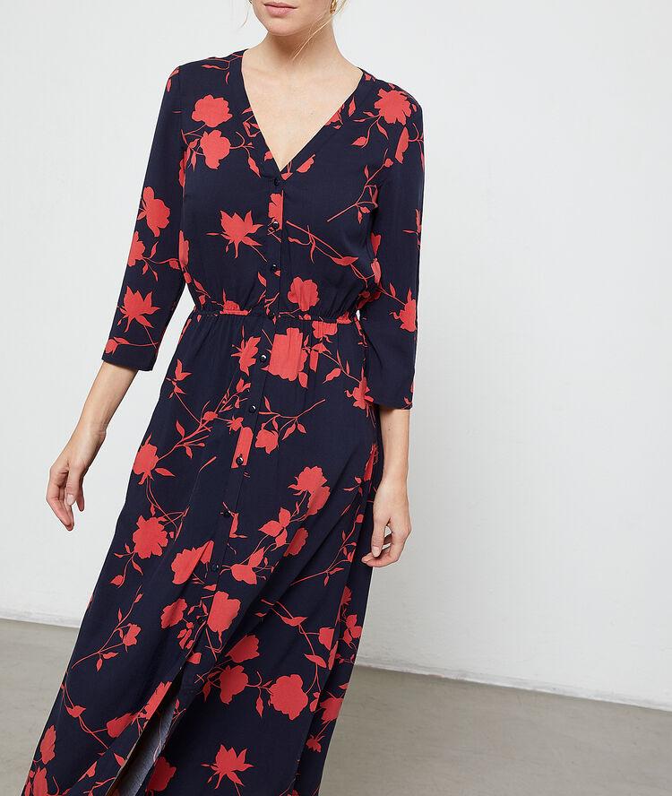 Robe longue imprimé fleuri marine.