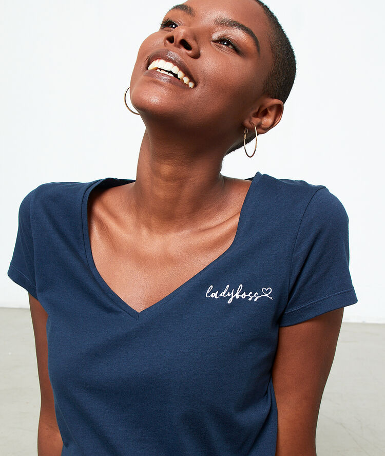 T-shirt brodé "ladyboss" marine.