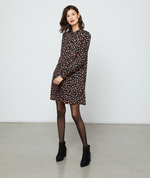 Robe chemise imprimé fleuri noir.