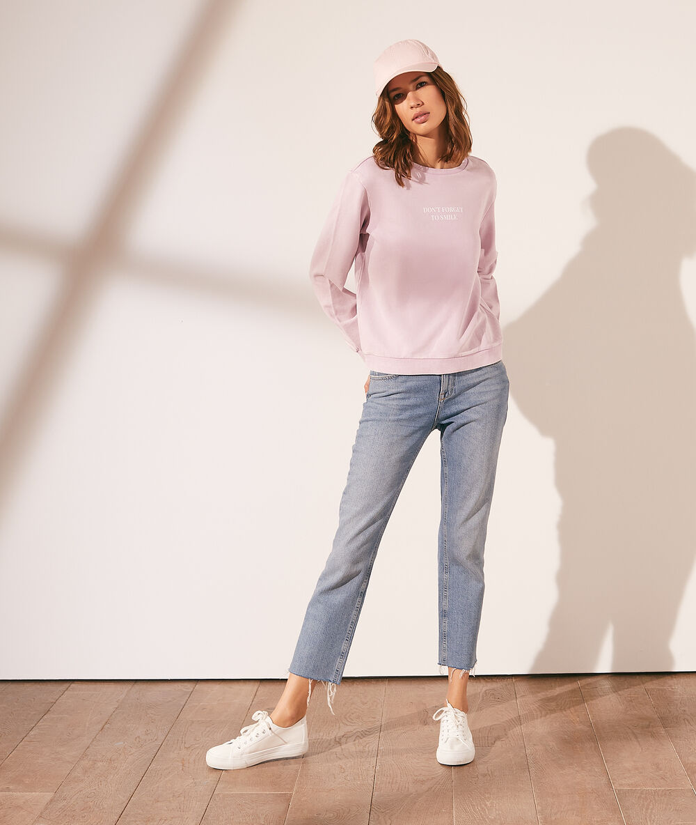 Sweat manches longues "don't forget to smile" lilas.