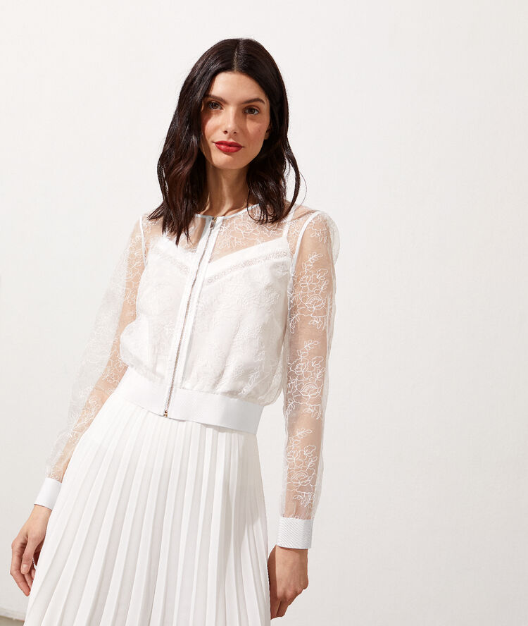 Bomber en organza brodé ecru.