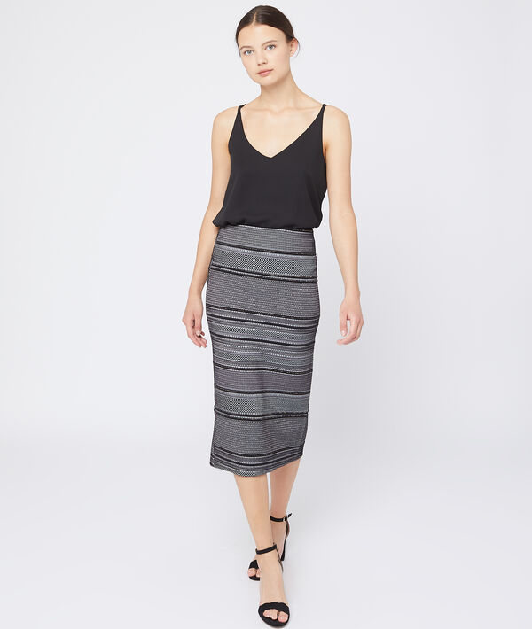 Jupe midi à fils métallisés multicolore.