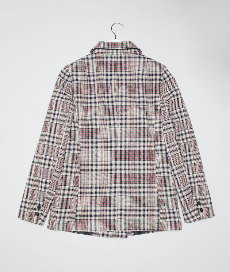 Veste tailleur à carreaux creme.