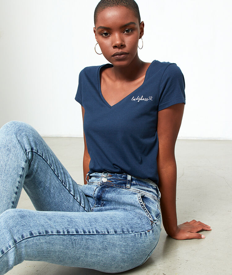 T-shirt brodé "ladyboss" marine.