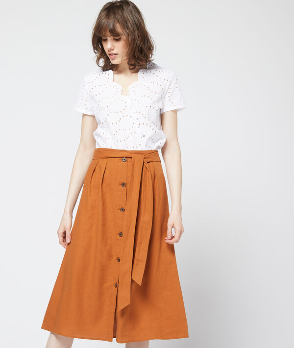 Jupe midi boutonnée orge.