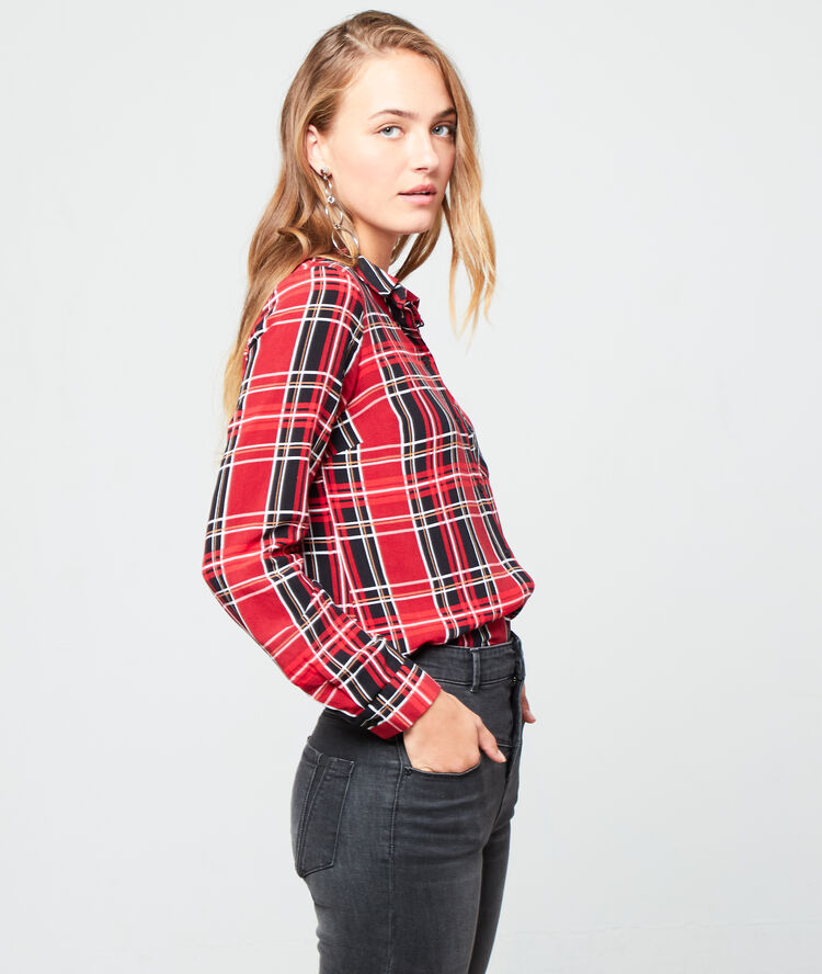 Chemise à imprimé tartan carmin.