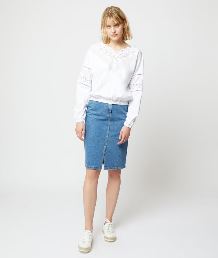 Sweat shirt détails guipure blanc.