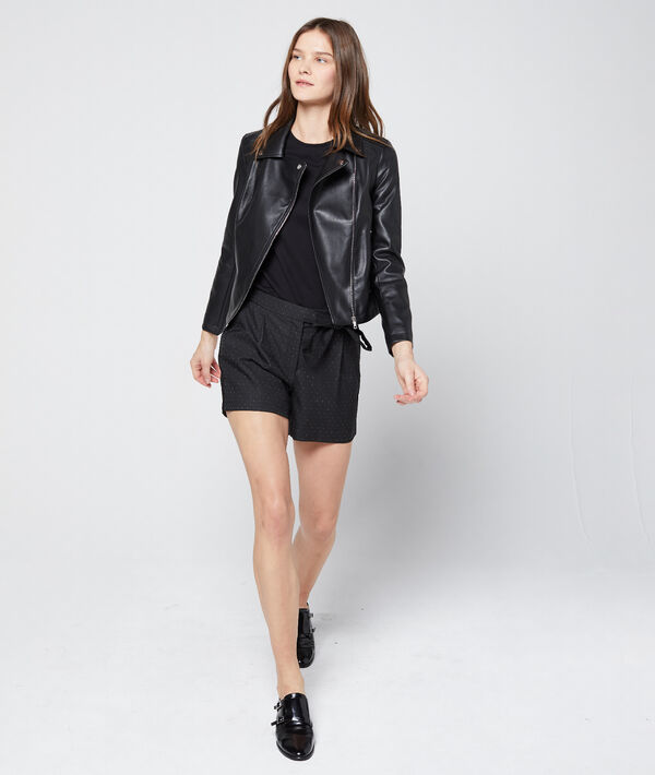 Blouson biker effet cuir noir.