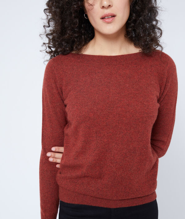 Pull col bateau en cachemire rouille.