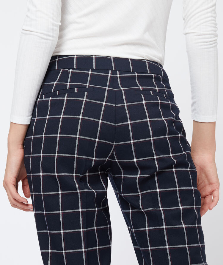 Pantalon cigarette à carreaux marine.