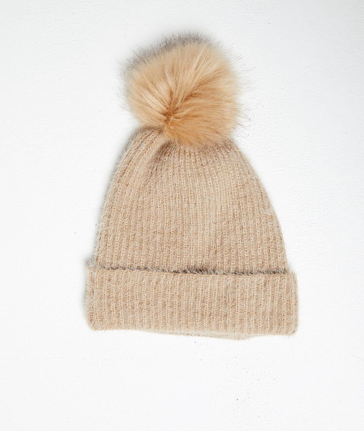 Bonnet à pompon camel.