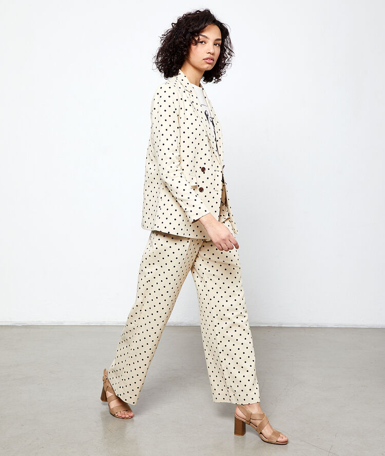 Pantalon large à pois ecru.
