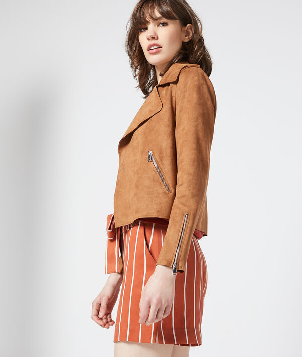 Veste de biker effet daim camel.