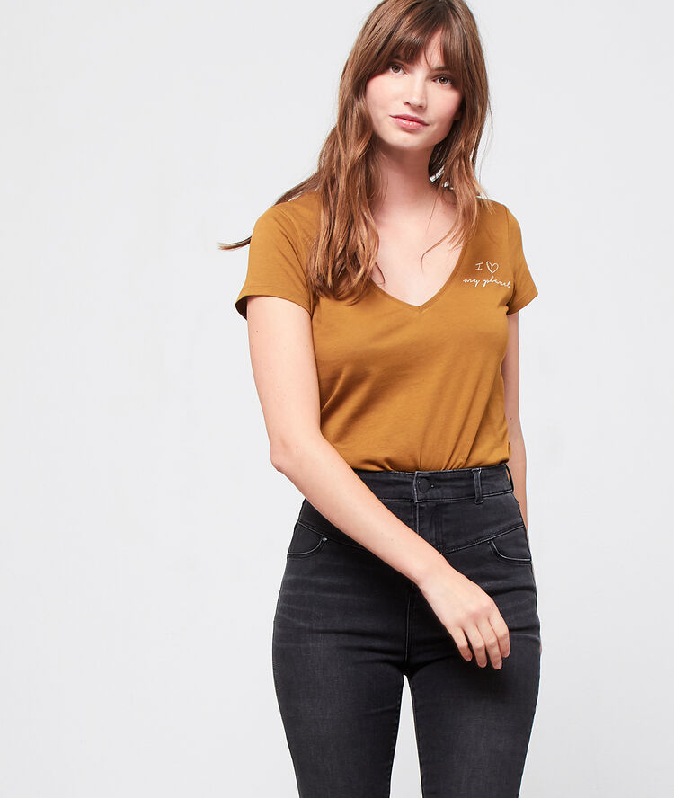 T-shirt coton bio "i ♡ my planet" ocre.